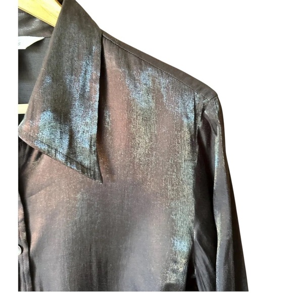 Vintage Express Shiny Brown Button-Up Shirt size L Campagnie International - Picture 5 of 6